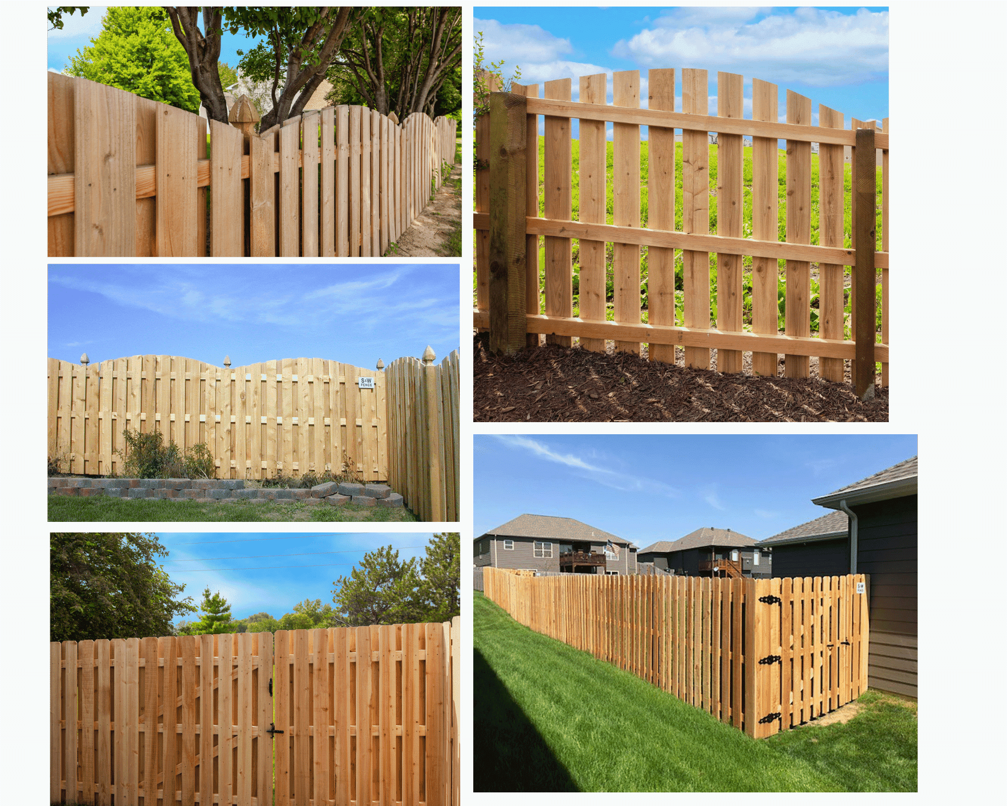 Wood fence styles: Board on Board, Over Scalloped, and Underscalloped